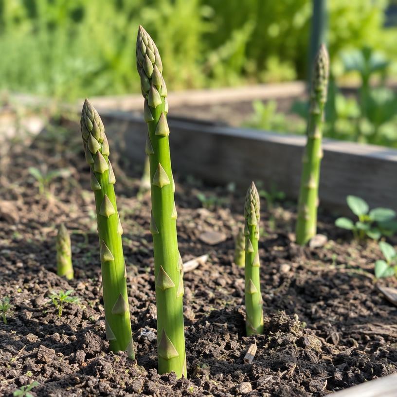 Asparagus growing in a garden (AI-generated illustration)