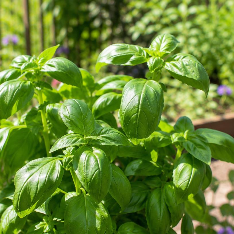 Basil growing in a garden (AI-generated illustration)