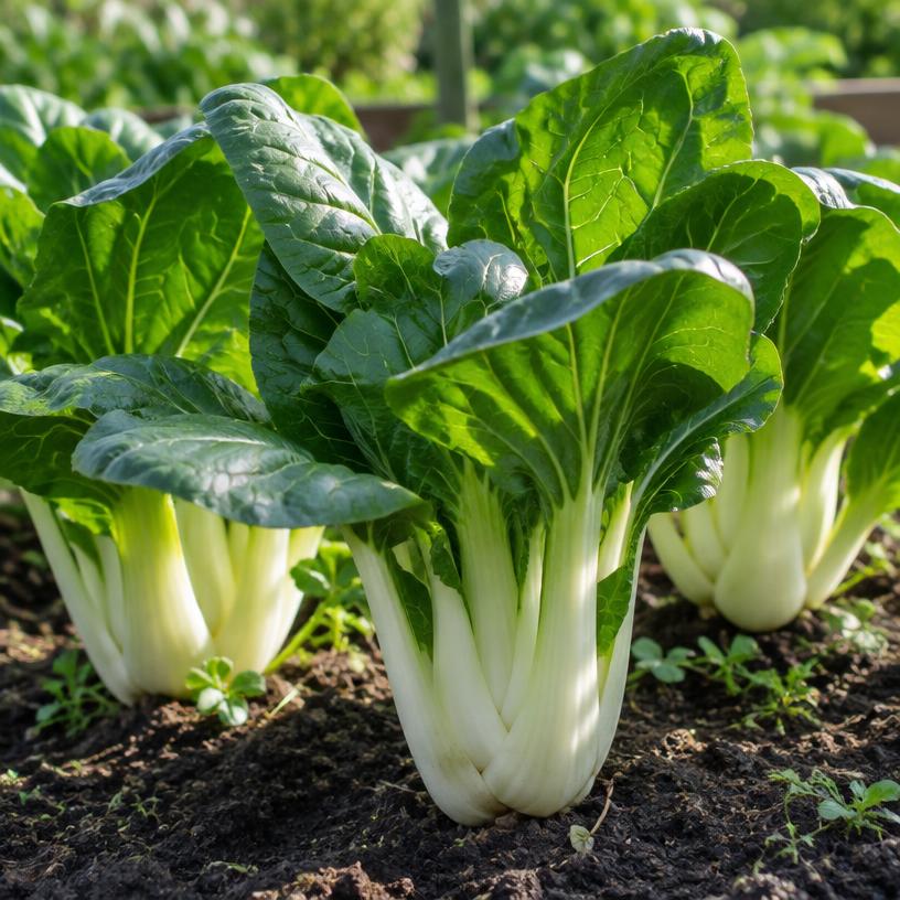 Bok Choy growing in a garden (AI-generated illustration)