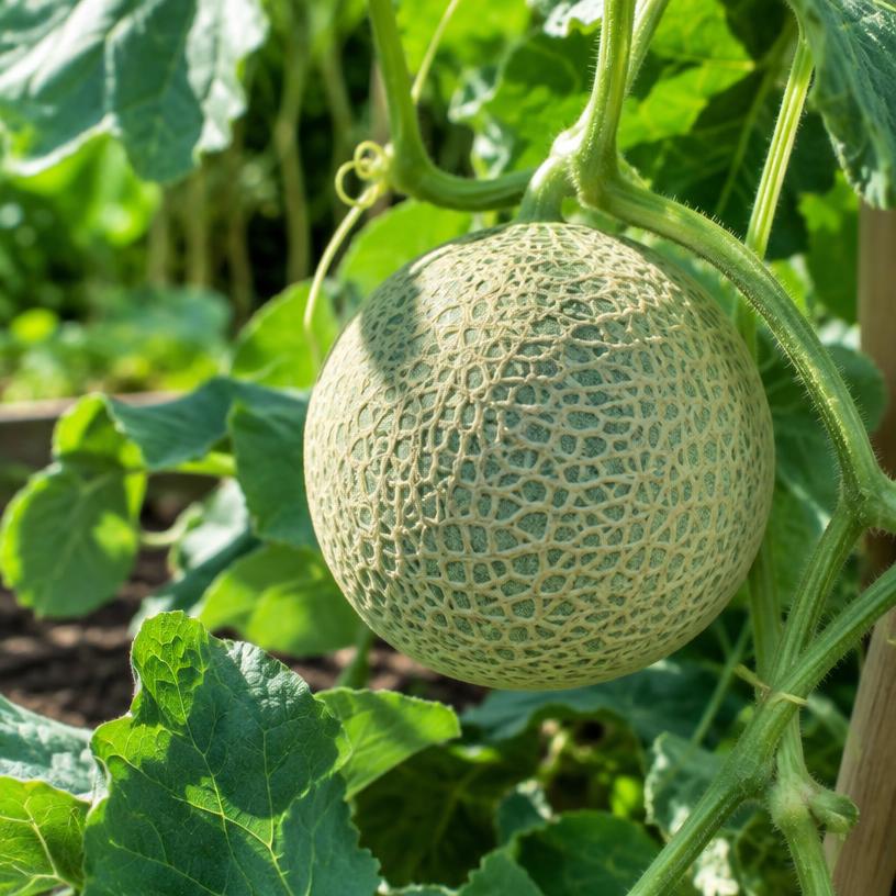 Cantaloupe growing in a garden (AI-generated illustration)