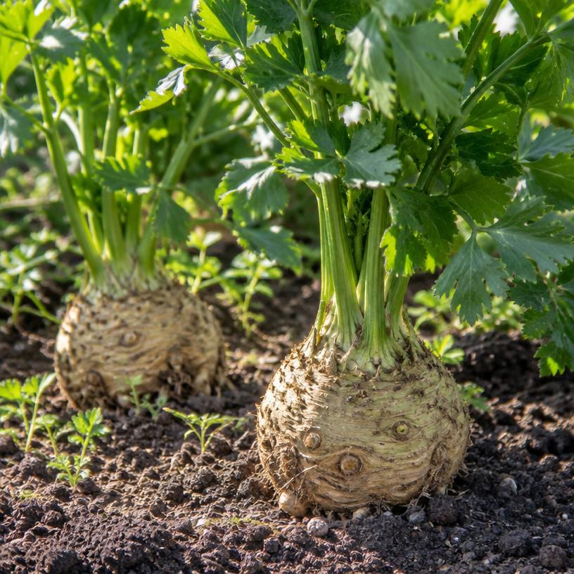 Celeriac growing in a garden (AI-generated illustration)