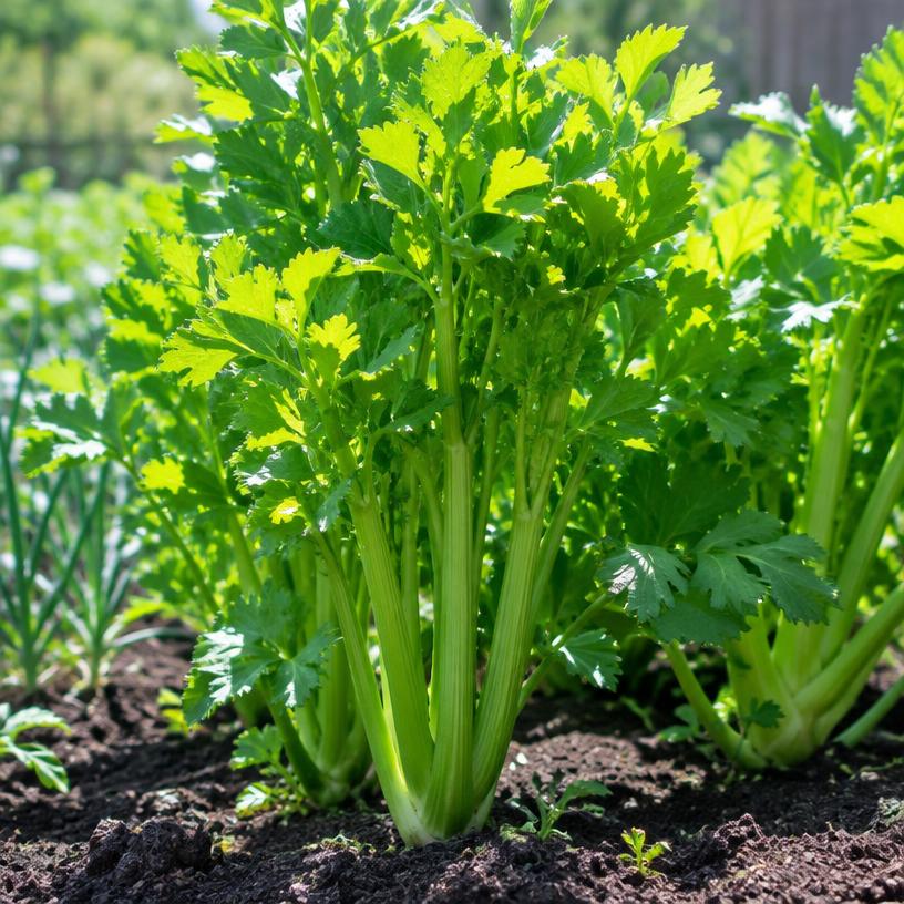 Celery growing in a garden (AI-generated illustration)