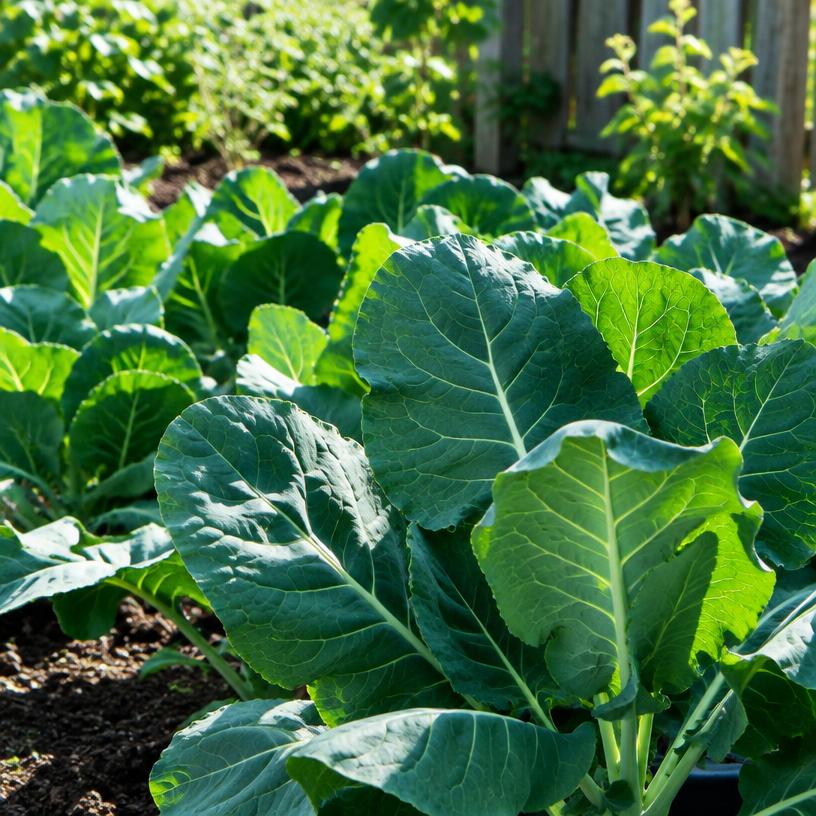 Collard Greens growing in a garden (AI-generated illustration)