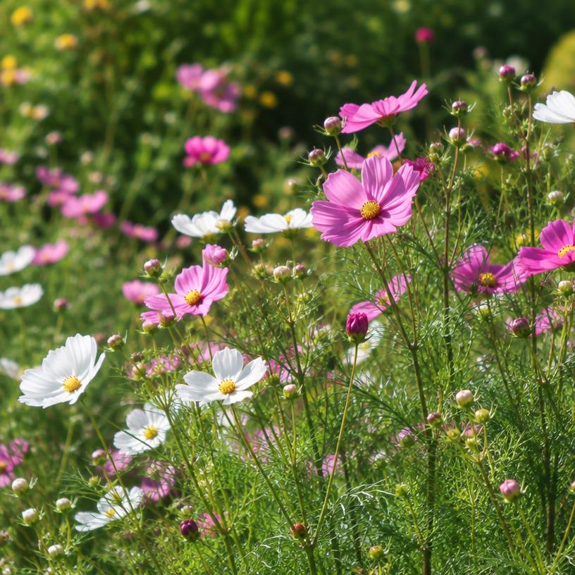 Cosmos growing in a garden (AI-generated illustration)