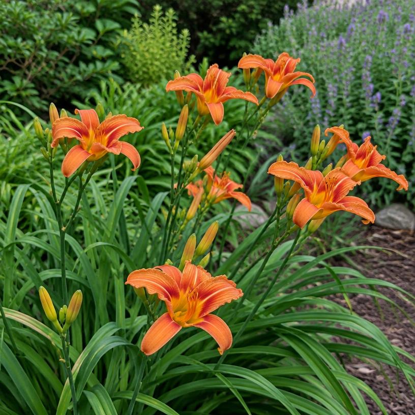 Daylily growing in a garden (AI-generated illustration)