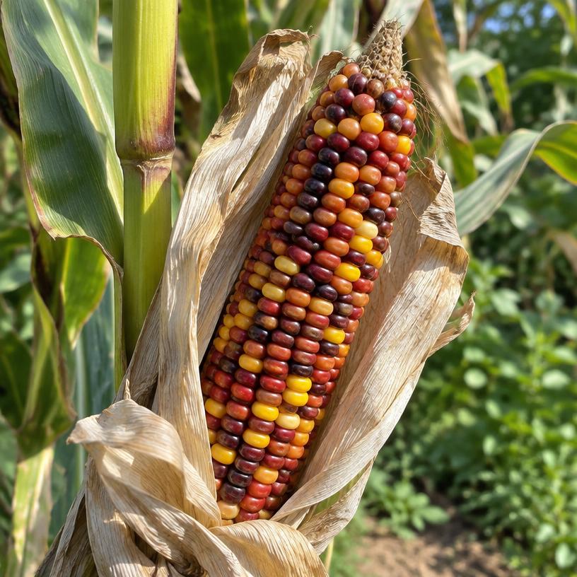 Flint Corn growing in a garden (AI-generated illustration)