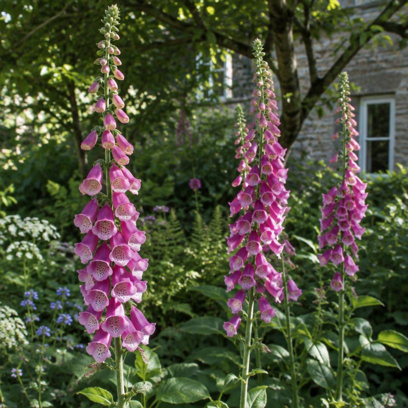 Foxglove growing in a garden (AI-generated illustration)