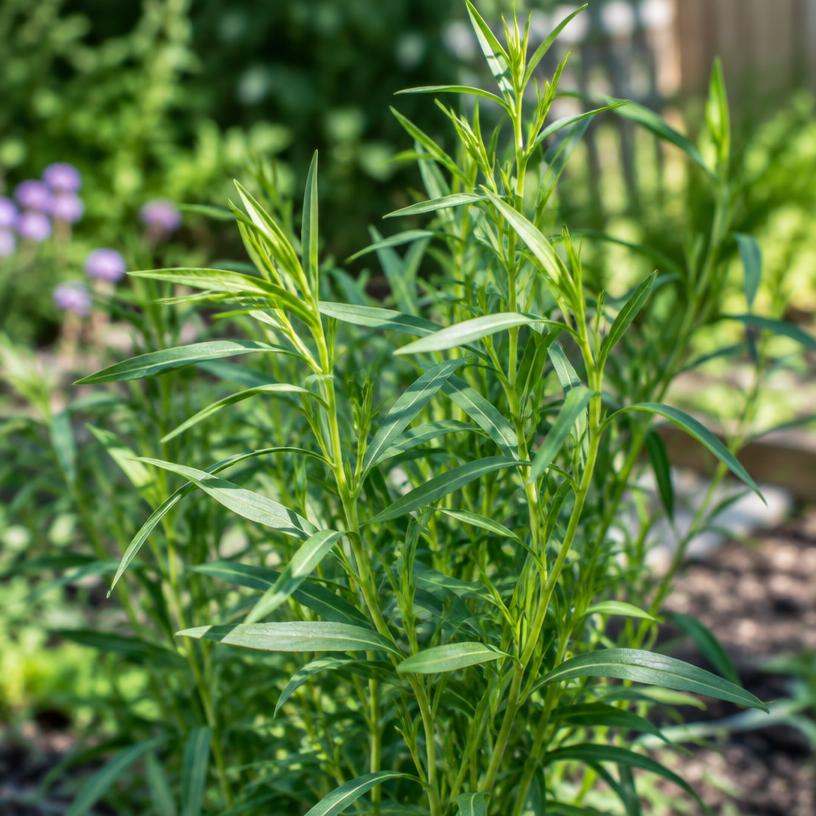 French Tarragon growing in a garden (AI-generated illustration)
