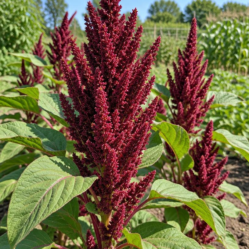 Grain Amaranth growing in a garden (AI-generated illustration)