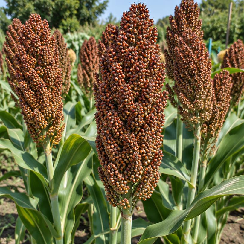 Grain Sorghum growing in a garden (AI-generated illustration)
