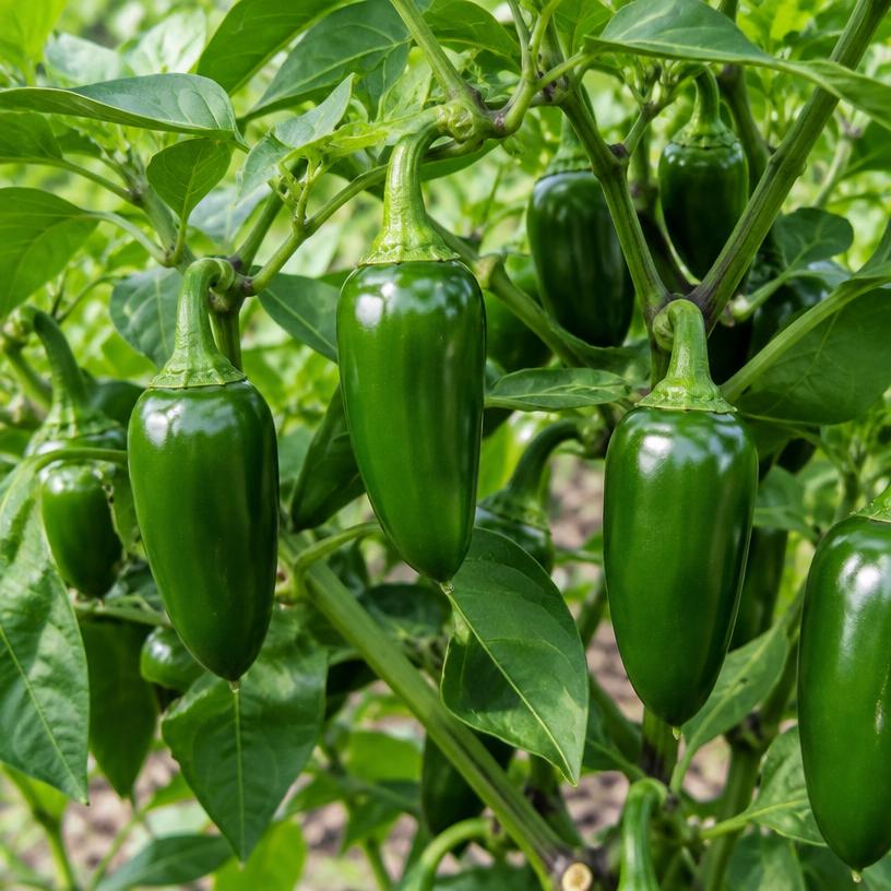 Jalapeño Pepper growing in a garden (AI-generated illustration)