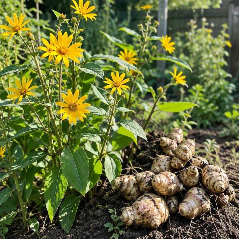 Jerusalem Artichoke growing in a garden (AI-generated illustration)
