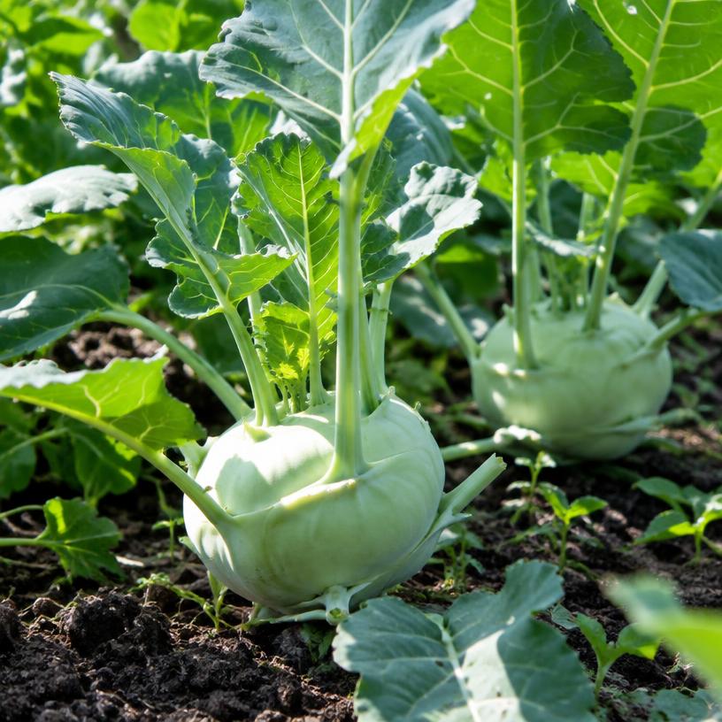 Kohlrabi growing in a garden (AI-generated illustration)