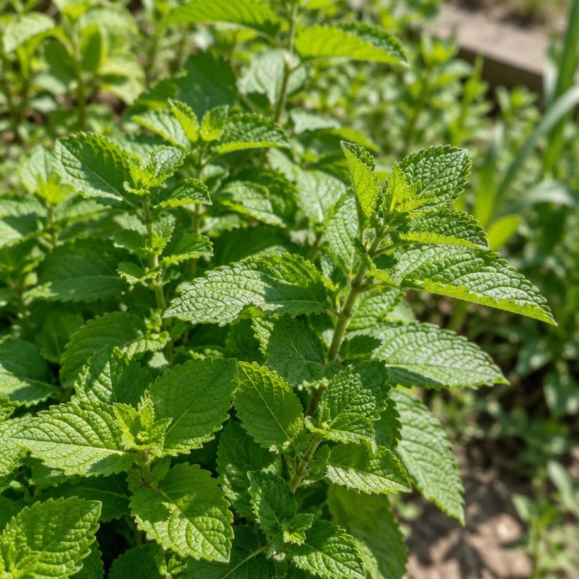 Lemon Balm growing in a garden (AI-generated illustration)