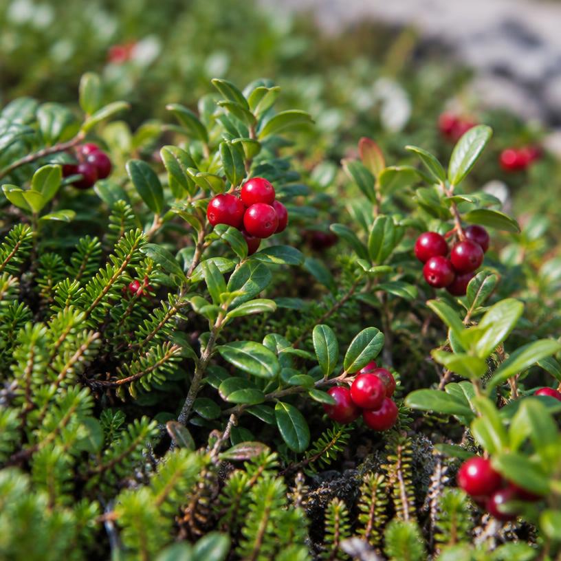 Lingonberry growing in a garden (AI-generated illustration)