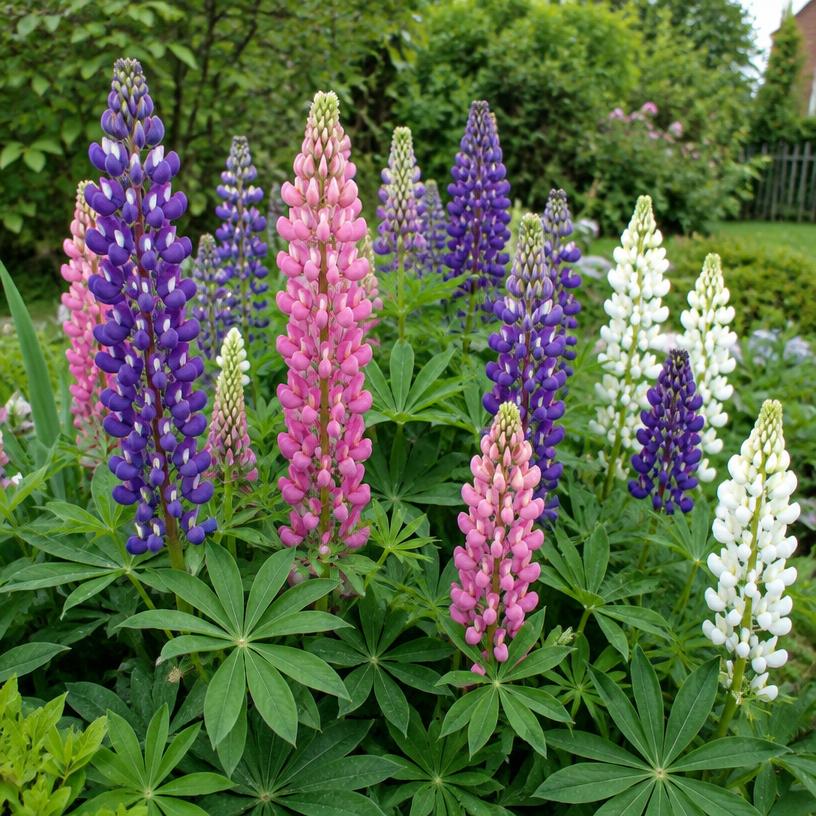 Lupine growing in a garden (AI-generated illustration)