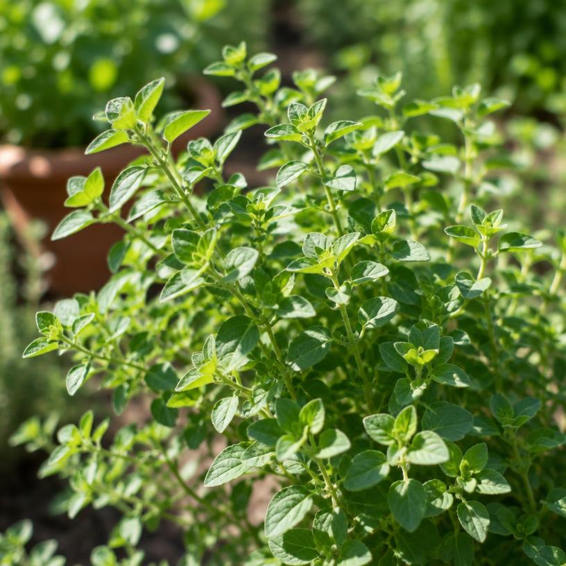 Marjoram growing in a garden (AI-generated illustration)
