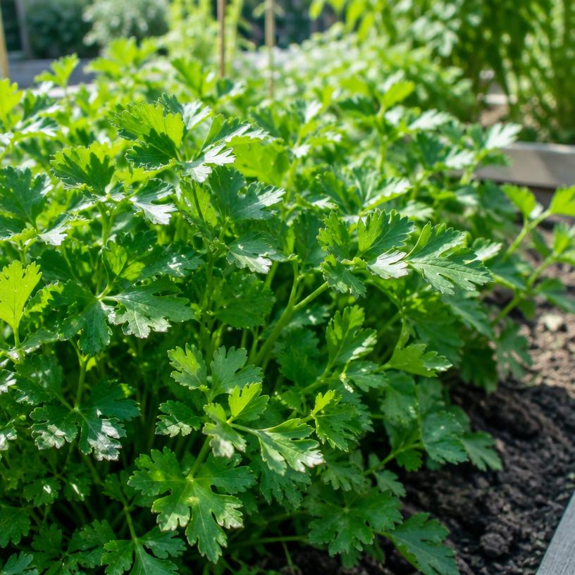 Parsley growing in a garden (AI-generated illustration)