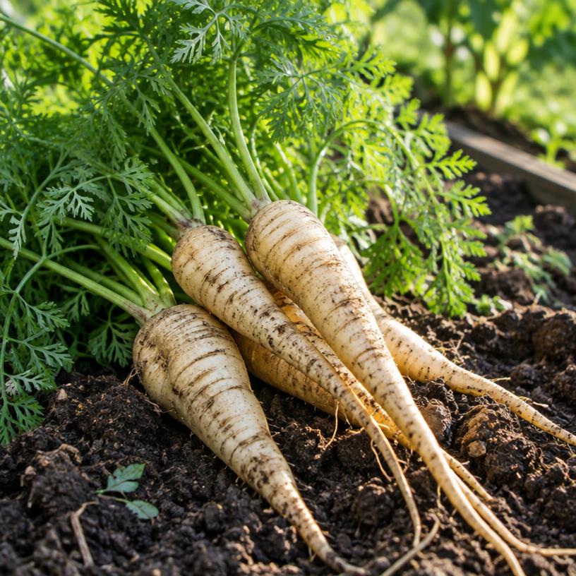 Parsnip growing in a garden (AI-generated illustration)