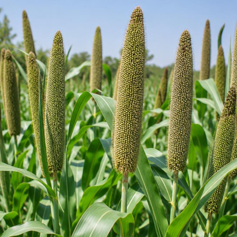 Pearl Millet growing in a garden (AI-generated illustration)