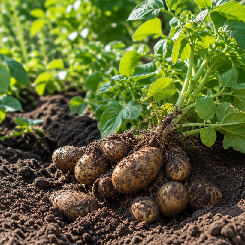 Potato growing in a garden (AI-generated illustration)