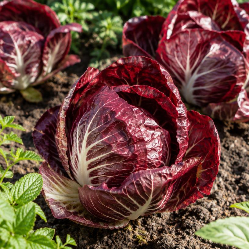 Radicchio growing in a garden (AI-generated illustration)
