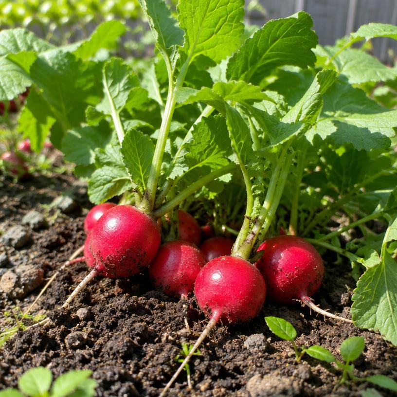 Radish growing in a garden (AI-generated illustration)