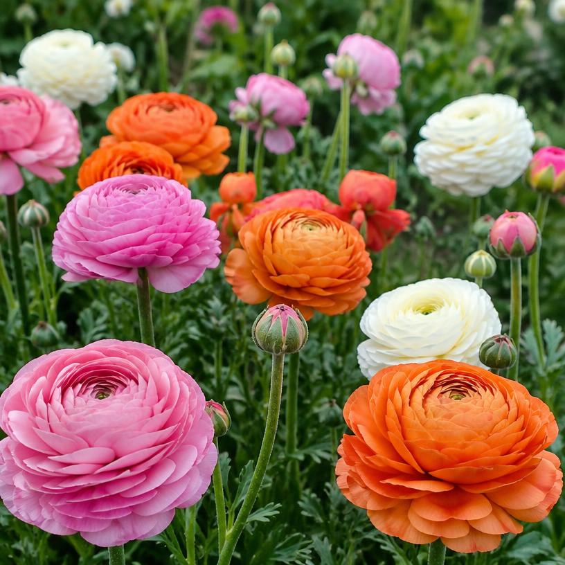 Ranunculus growing in a garden (AI-generated illustration)