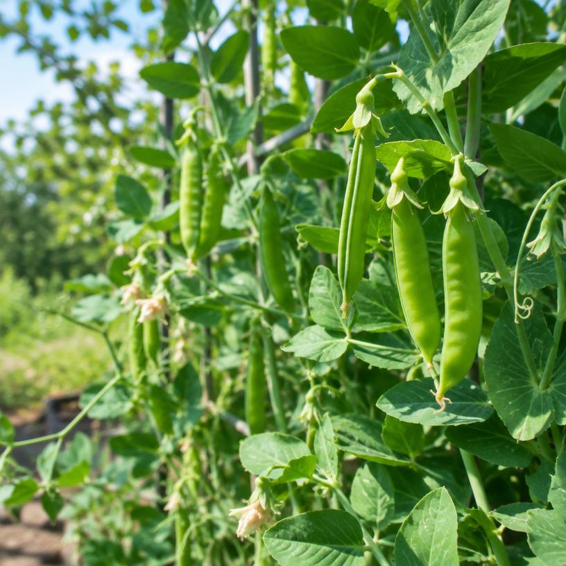 Shelling Pea growing in a garden (AI-generated illustration)