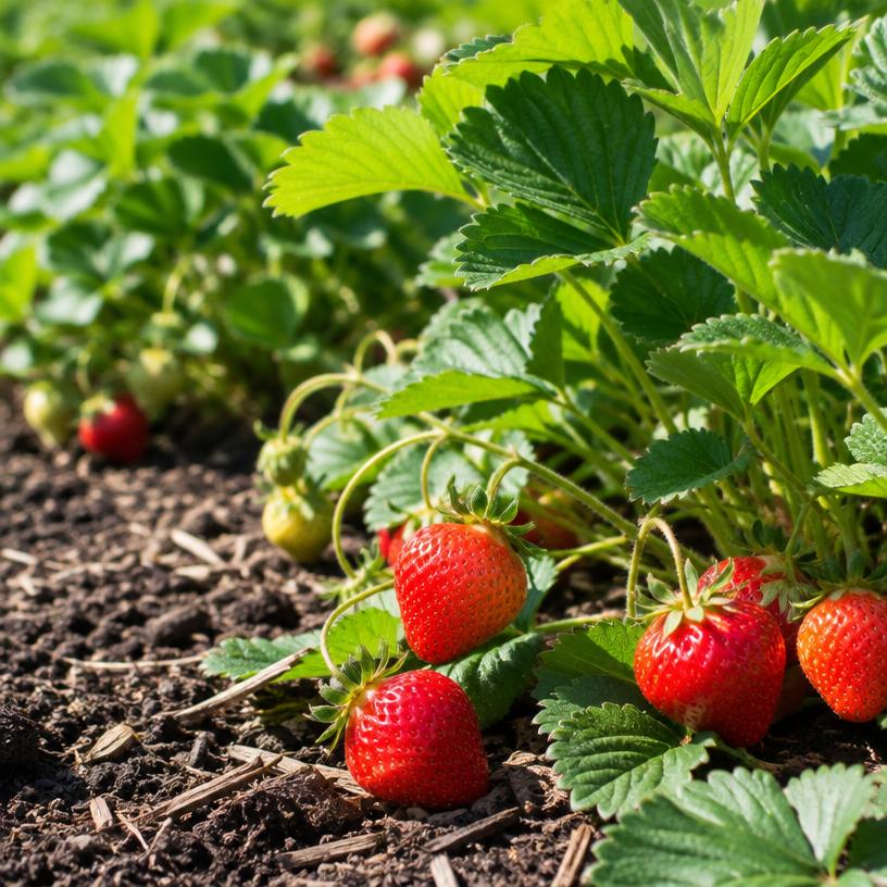 Strawberry growing in a garden (AI-generated illustration)