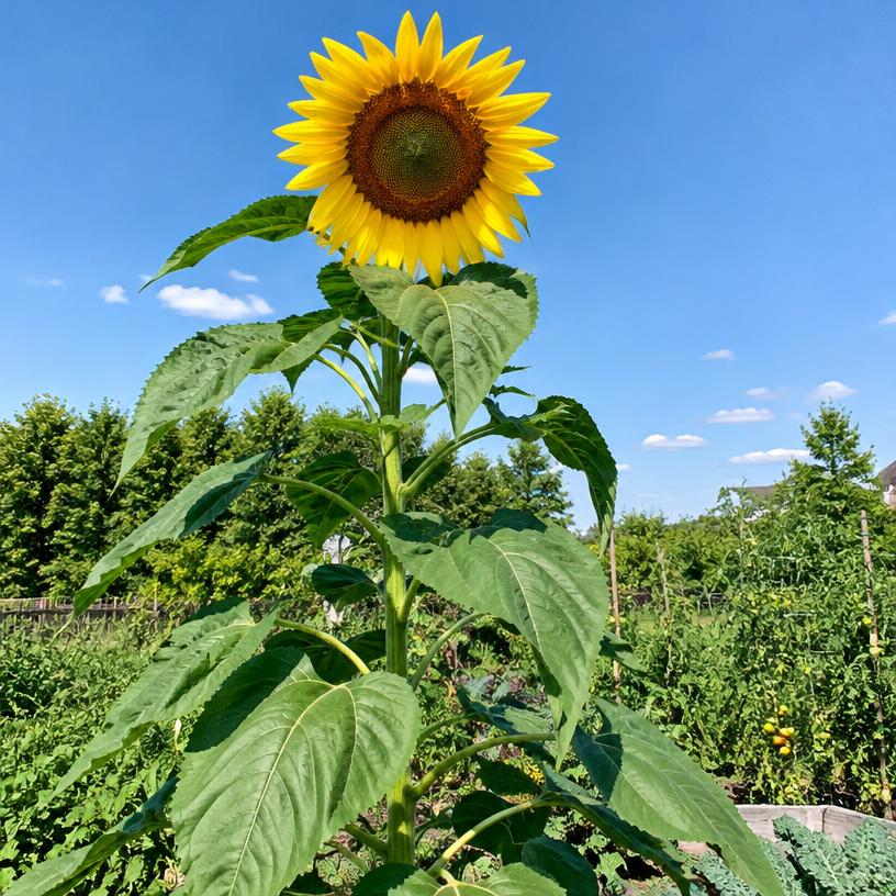 Sunflower growing in a garden (AI-generated illustration)