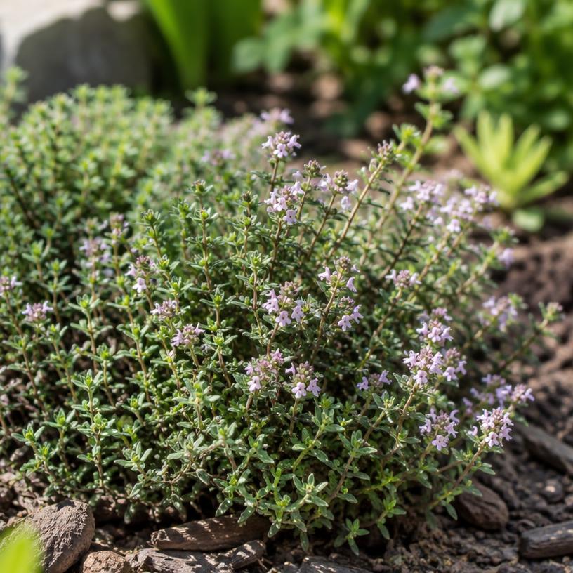 Thyme growing in a garden (AI-generated illustration)