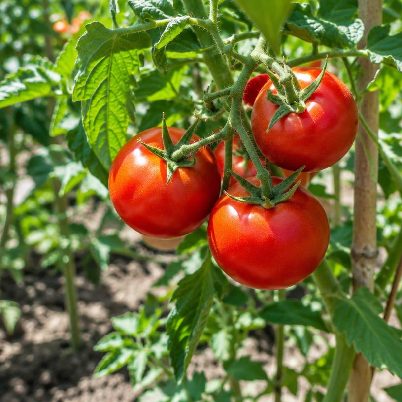Tomato growing in a garden (AI-generated illustration)