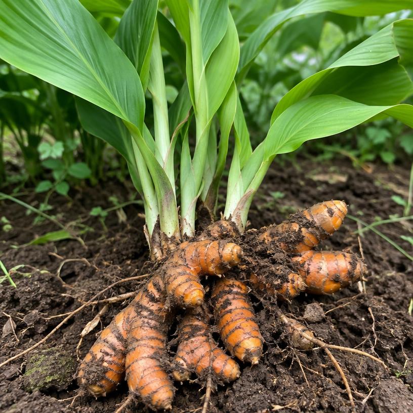 Turmeric growing in a garden (AI-generated illustration)